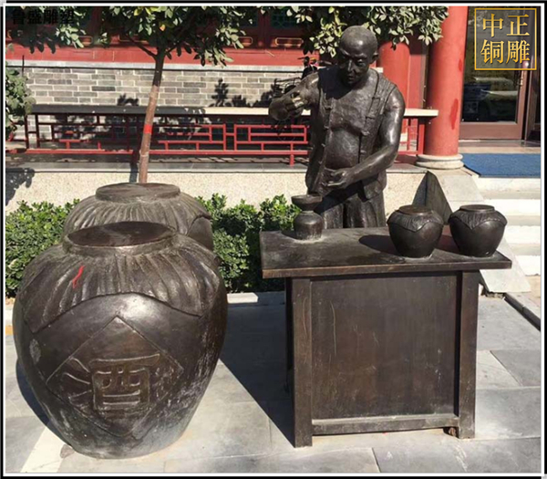 古代步行街賣酒人物銅雕塑