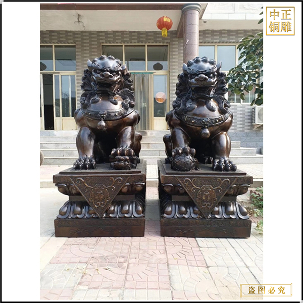 高1米2紫銅色宮門(mén)獅一對(duì)