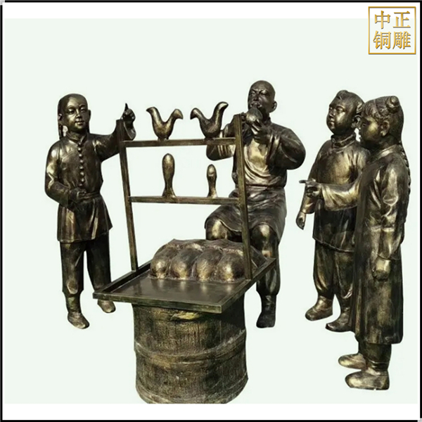古代吹糖人銅雕塑